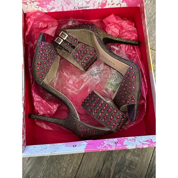 NWT Chinese Laundry Women's Pink Jovial Glitz Fabric Rhinestone Heel Size 8.5 - Picture 6 of 12